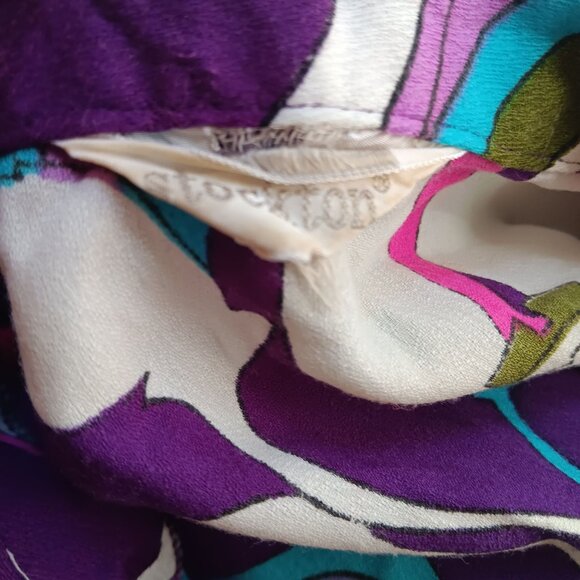 Large Vintage 70s Psychedelic Print Blouse Abstract Floral Groovy Granny Hippie - Picture 9 of 9